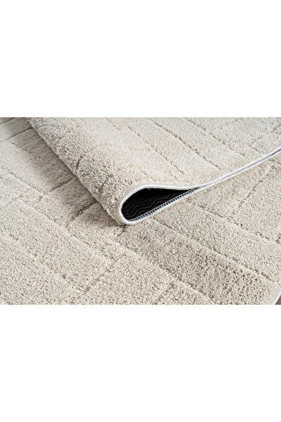 Raschel Carpet Kaymaz Taban Moopy Oval Krem Bukleli Yumuşak Soft Dokuma Yolluk Halı Salon Halısı LP1001A_KREM