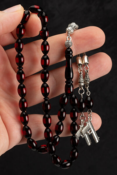 OTTOTESBİH Men's 7X11Mm Red Vernier Powder Amber Rosary