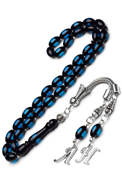 OTTOTESBİH Mărgele de rugăciune pentru bărbați, 7x11 mm, cu ciucuri cu litere, albastru, pulbere de vermiculit, chihlimbar