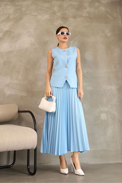 Ekim Store Costum cu fustă plisată și vestă dublă