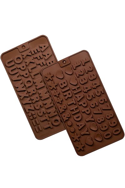 Bukate Set Forme Silicon Litere si Cifre, Bukate, 2 bucati, pentru prajituri, decorare, 21.5x11.5 cm