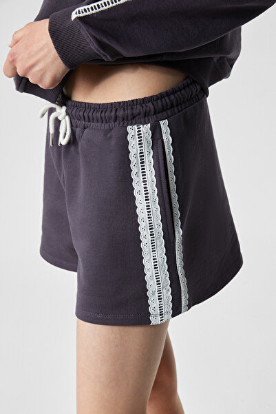 GRIMELANGE FLUX Kadın Relaxed %100 Organik Pamuk Geniş Paça Kısa Mor Şort