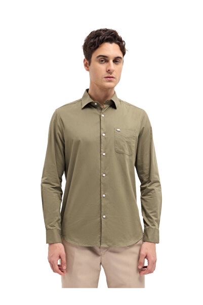 The Bear House Men's Olive Tailored Fit Solid Formal Shirt for Every Occasion