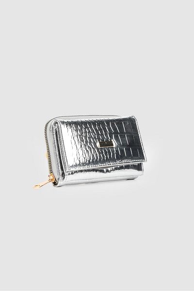 La La'Graccio Paris La'Graccio Paris Women's Sezac Shiny Medium Wallet Crocodile Silver