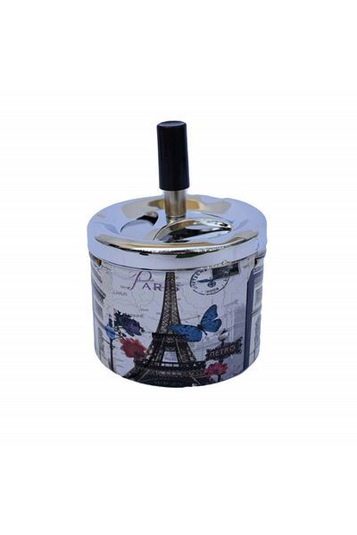PUFO Scrumieră metalică romantică Paris, rezistentă la vânt, cu buton