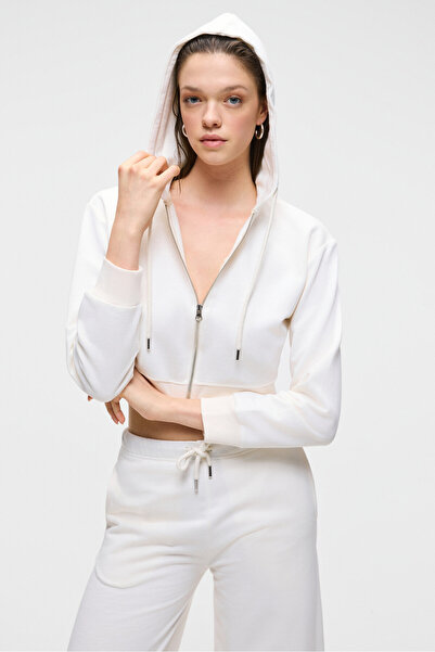 GRIMELANGE Aruba women's 100% cotton long sleeve crop white sweatshirt