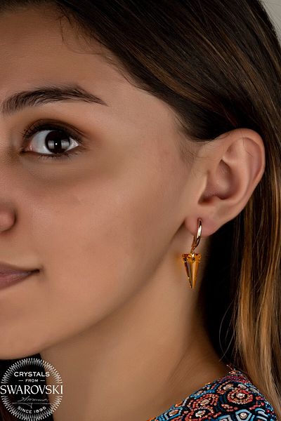 Swaroski Yellow Triangle Earrings with Zirconia Crystal Stones