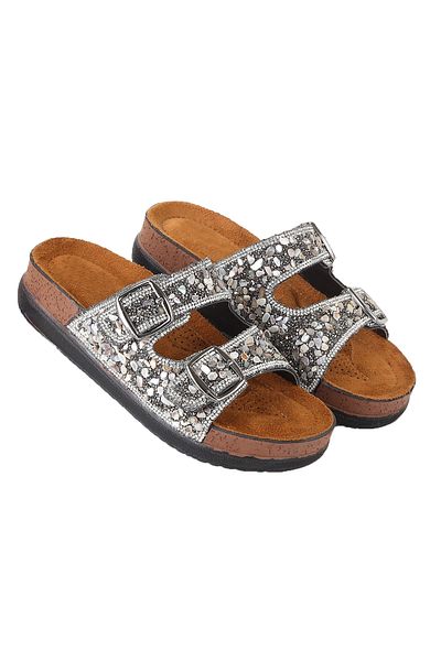 Vojo Guca Orthopedic Natural Stone Double Buckle Sea Pool Beach Daily γυναικείες παντόφλες Platinum