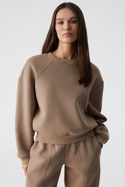 GRIMELANGE Morgana Women's Crew Neck Long Sleeve Mink Sweatshirt