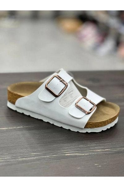 Kidmark Çocuk Modası Children's Cork Sole Leather White Slippers