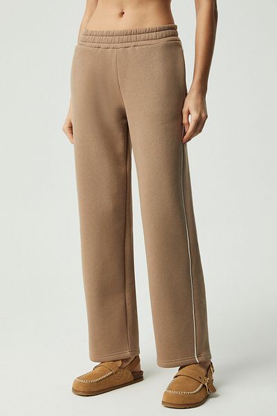 GRIMELANGE Sharıd Women's Relaxed Ribbed Wide Leg Mink Sweatpants