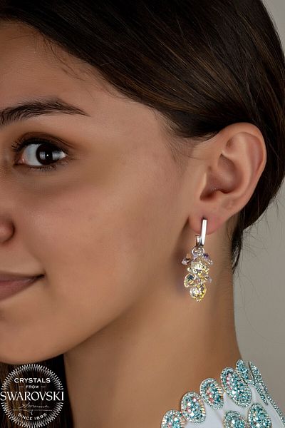 Swaroski Heart Cluster Earrings with Zirconia Crystal Stones