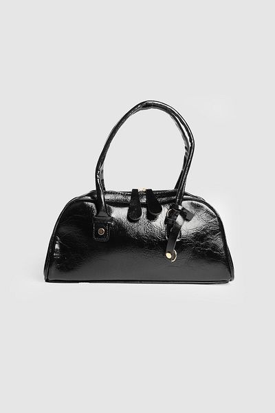 La La'Graccio Paris La'Graccio Paris Women's Leona Patent Leather Baguette Bag Wrinkled Black Patent Leather