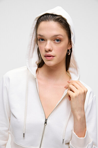 GRIMELANGE Aruba women's 100% cotton long sleeve crop white sweatshirt