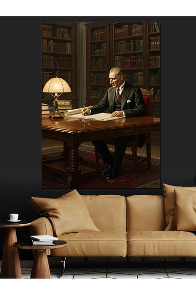 Tablomega Books and Mustafa Kemal Atatürk Decorative Canvas - Mdf Wooden Painting