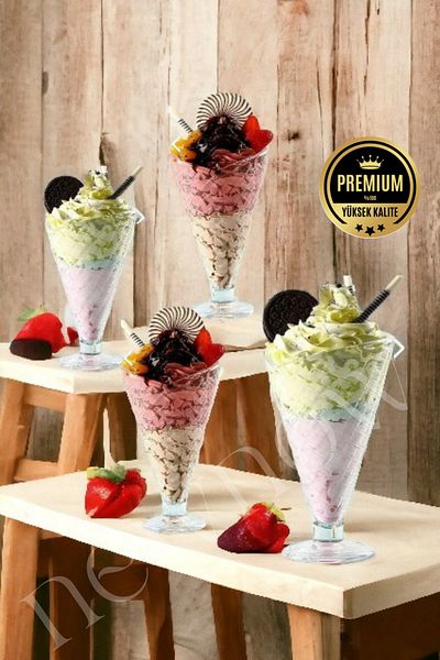 ORTAKÖY CENNETİ Alaska Cornetto 4-Pack Glass Ice Cream Bowl Cone Bowl, Ice Cream Bowl 300 Cc 20 cm Load 9 cm Mouth