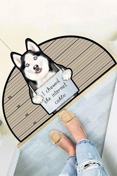 Carmine Carpet Decorative Digital Printed Siberian Husky Patterned Door Mat