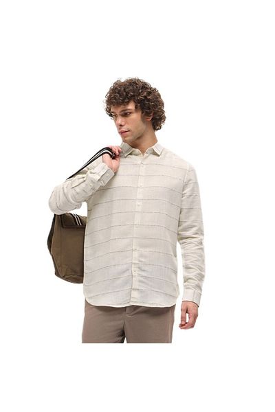 The Bear House Men's White Horizontal Stripes Slim Fit Casual Shirt for Every Occasion