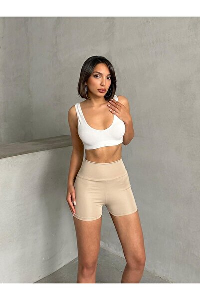 The Base Colanți de damă bej, super mini cu talie înaltă