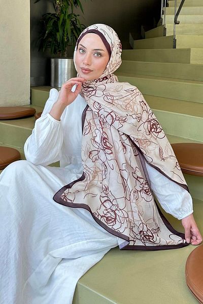 lamelif Flower Pattern Soft Shawl Beige