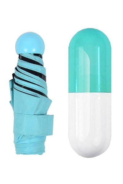 HALAMODO 5 Folding Compact Umbrella with Capsule Case Baby Blue