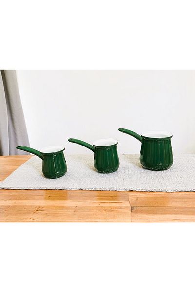 AHİR TİCARET Marbling Enamel Triple Coffee Pot Set Green