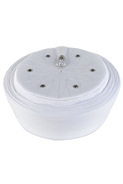 İkranur 5 Mt El Sarması Imam Sarık Λευκό Τσόχα Τακκέ - Λευκό Κίτρινο Ύφασμα 100% Βαμβακερό Ύφασμα Πλάτος 80 εκ.