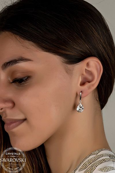 Swaroski White Nail Drop Earrings with Zirconia Crystal Stones