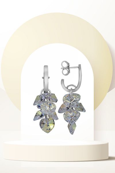Swaroski Heart Cluster Earrings with Zirconia Crystal Stones