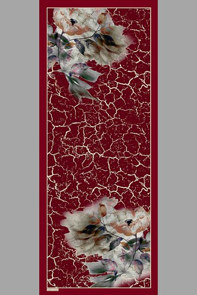 Golden Rose Floral Patterned Silky Shiny Soft Shawl