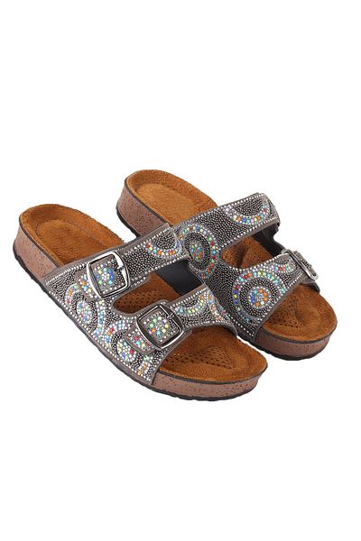 Vojo Mirror Orthopedic Stone Double Buckle Sea Pool Beach Daily Γυναικείες Παντόφλες Platinum