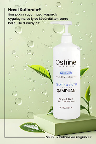 OSHİNE Saç Dökülme Karşıtı Hızlı Uzamaya Yardımcı Güçlendirici Tuzsuz Keratin Biotin Şampuanı 1000ml