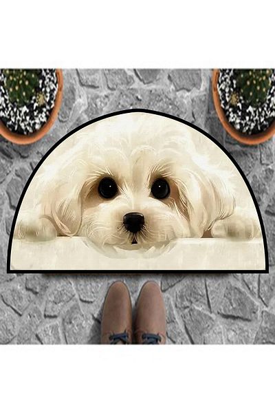 Carmine Carpet Decorative Digital Printed Maltese Dog Patterned Door Mat