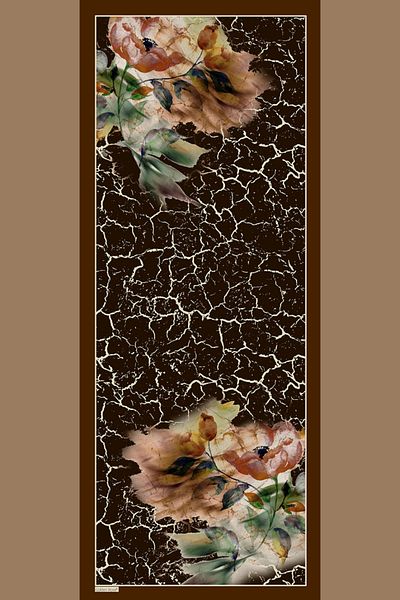 Golden Rose Floral Patterned Silky Shiny Soft Shawl