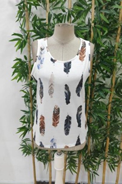 Mossta Zero Sleeve Leaf Patterned Single Jersey Blouse - Patterned