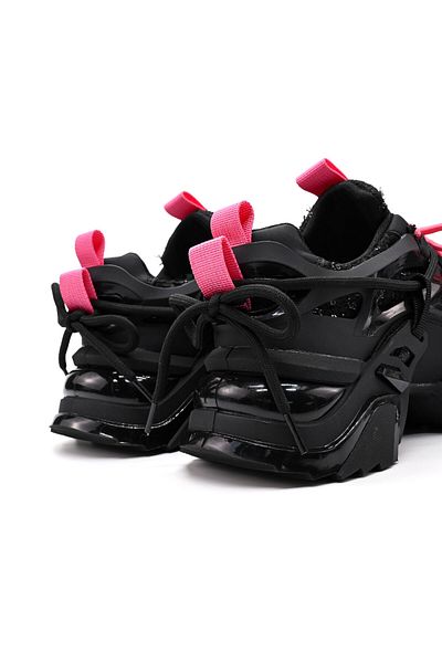 Tmall Pantofi sport pentru femei, din piele ecologică, cu inserții de paiete, D1363, negri cu roz
