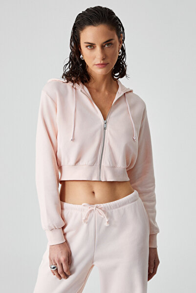 GRIMELANGE Aruba Women's 100% Cotton Long Sleeve Crop Pink Sweatshirt