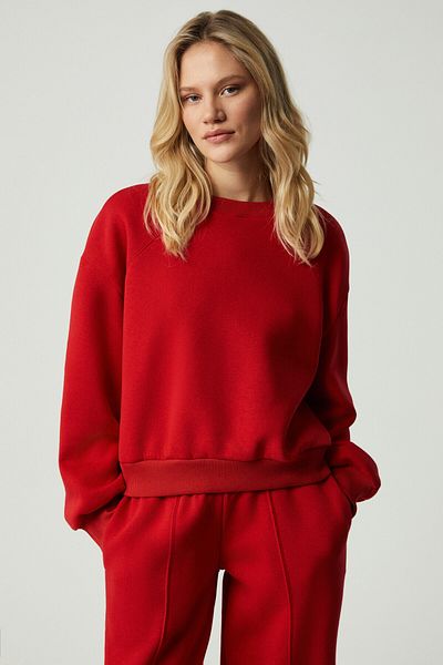 GRIMELANGE Morgana Women's Crew Neck Long Sleeve Red Sweatshirt