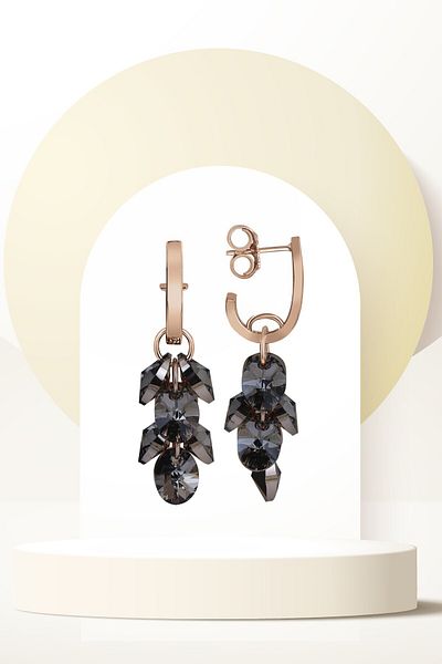 Swaroski Zirconia Crystal Stone Oval Cluster Ros Earrings