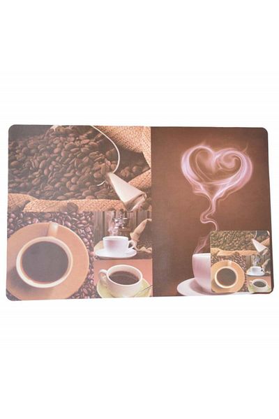 PUFO Set suporturi și farfurii pentru pahare pentru servirea mâncării, model Pufo Love Coffee, 6 bucăți