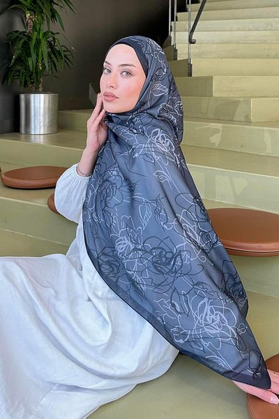 lamelif Flower Pattern Soft Shawl Anthracite
