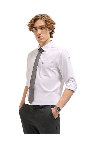 The Bear House Men's White Tailored Fit Solid Formal Shirt for Every Occasion