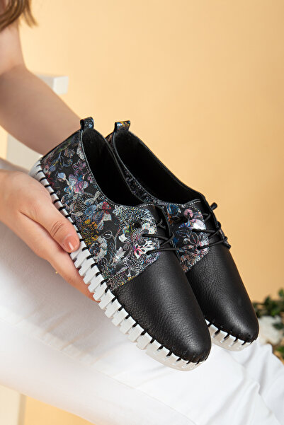 uway Hakiki Deri Rahat Ortopedik Günlük Lastik Bağcıklı Yumuşak Kadın Ayakkabı