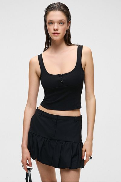 GRIMELANGE Alyona Women's Slim Fit U-Neck Black Undershirt