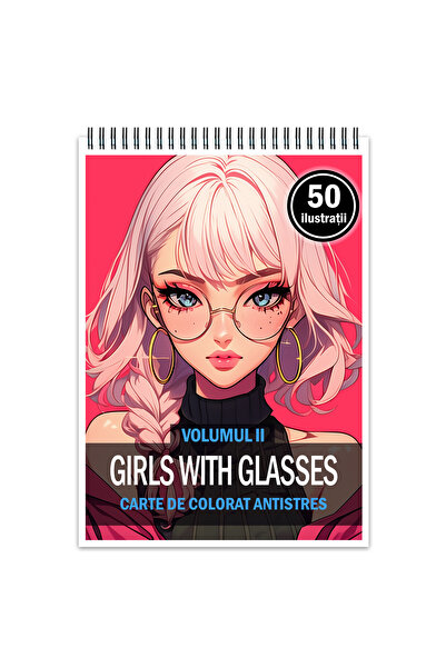 Legendary Gifts Carte de colorat antistres, 50 de ilustratii, Anime Girls with Glasses - Volumul II
