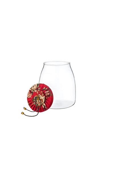 Dania Clear glass jar with wooden lid covered with cloth and airtight seal, size 14.5 cm