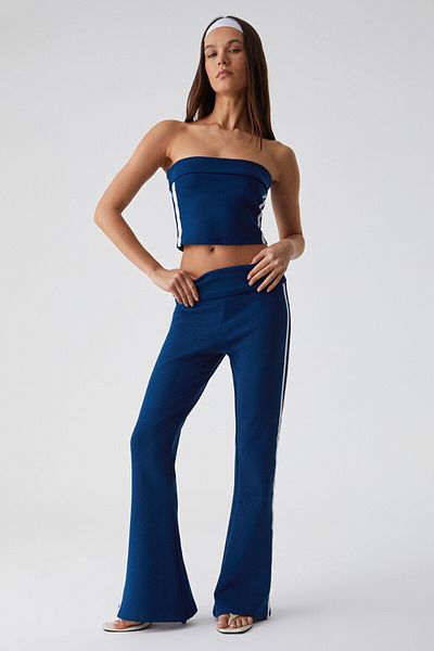 GRIMELANGE Burge Women's Collarless Sleeveless Slim Striped Navy Blue Bustier