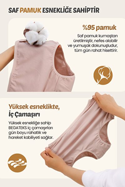 BEGATEKS Chiloți de damă cu talie înaltă, mărime mare, pachet de 3 - țesătură de bumbac, 7 opțiuni de culoare diferite