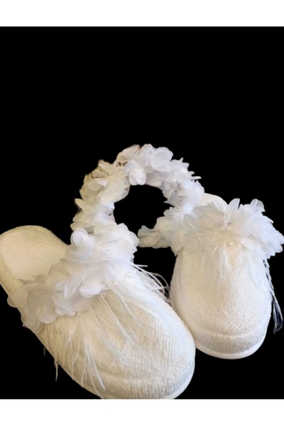 Massaltay White Floral Slippers and Crown Set for Maternity – Special for Spe...