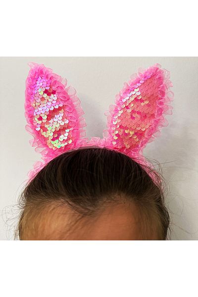 Skygo Pink Sequined LED Light Rabbit Ear Crown with Lace Edges 23x19 cm